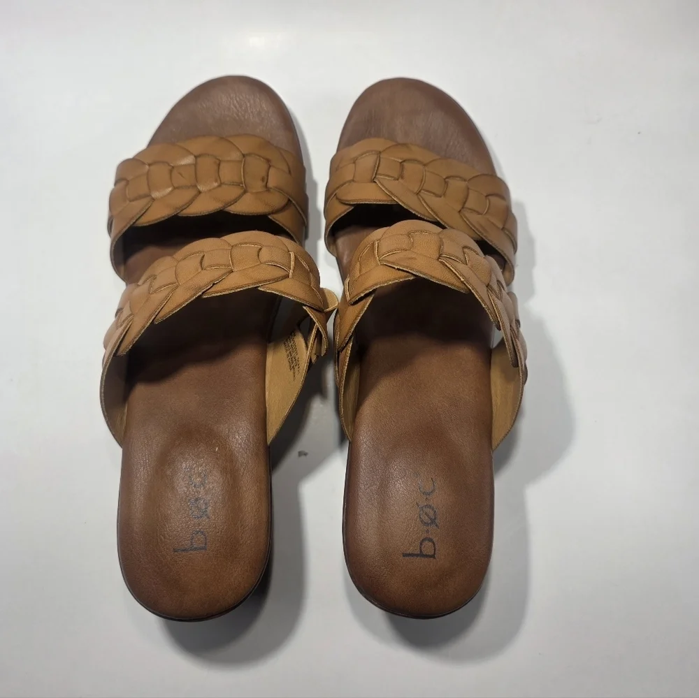 BØC Born Concept Women’s 9 Brown Leather Braided Slide Sandals Comfort Platform